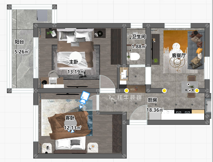 刘晓芳｜大树根24-7（401）-63㎡-现代风格｜2室2厅1卫｜老房装修｜定制家￥94000｜全包9